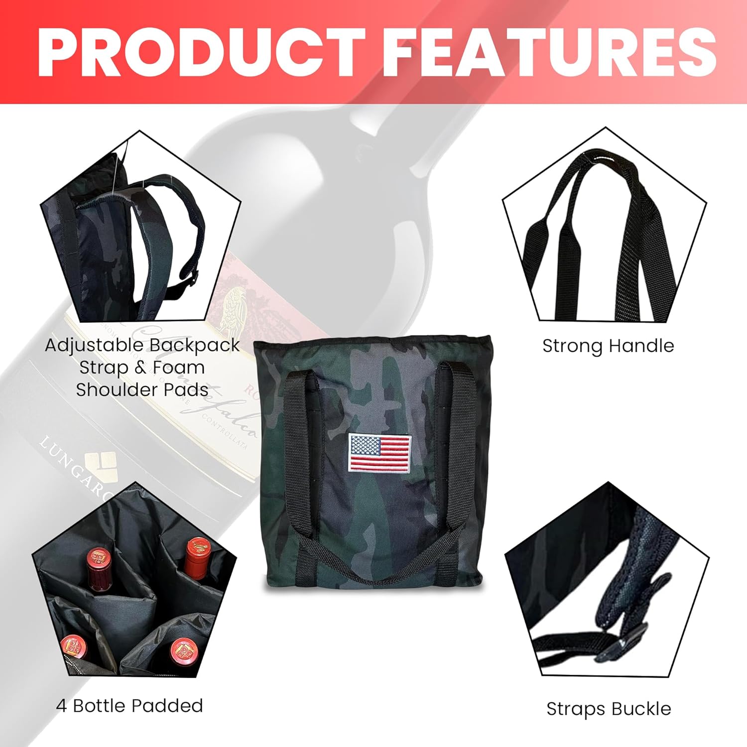 4 Bottle Padded Travel Tote with Backpack Straps - Image 11