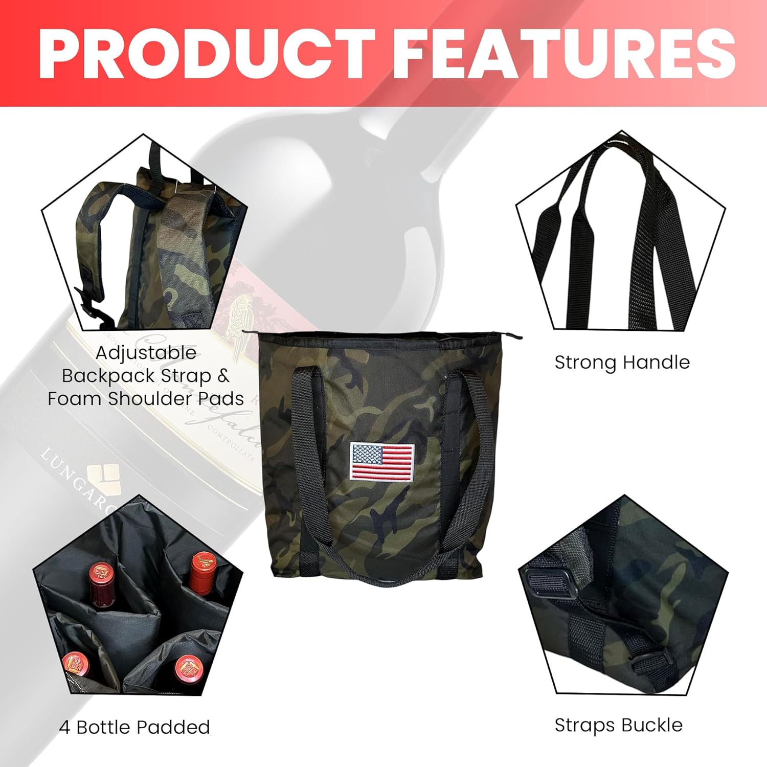 4 Bottle Padded Travel Tote with Backpack Straps - Image 14