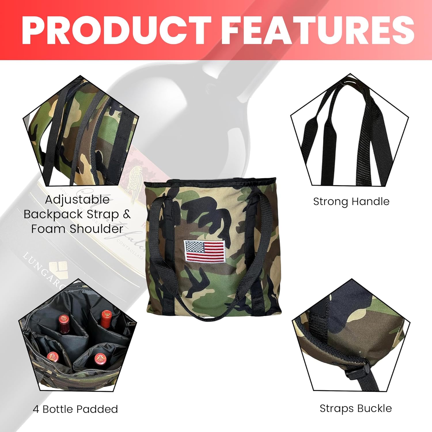 4 Bottle Padded Travel Tote with Backpack Straps - Image 11