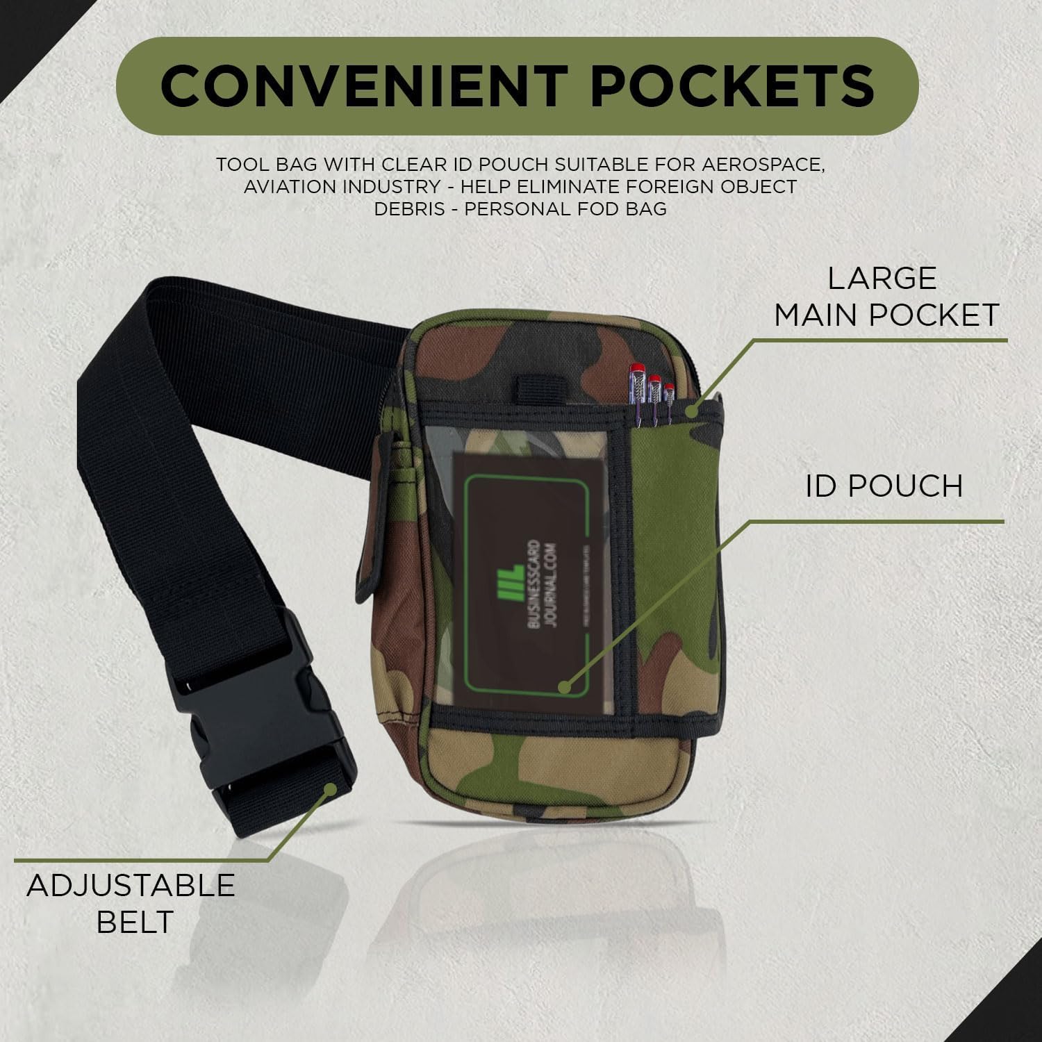 FOD Camo Tool Bag with Multiple Pockets and Adjustable Belt - Image 2
