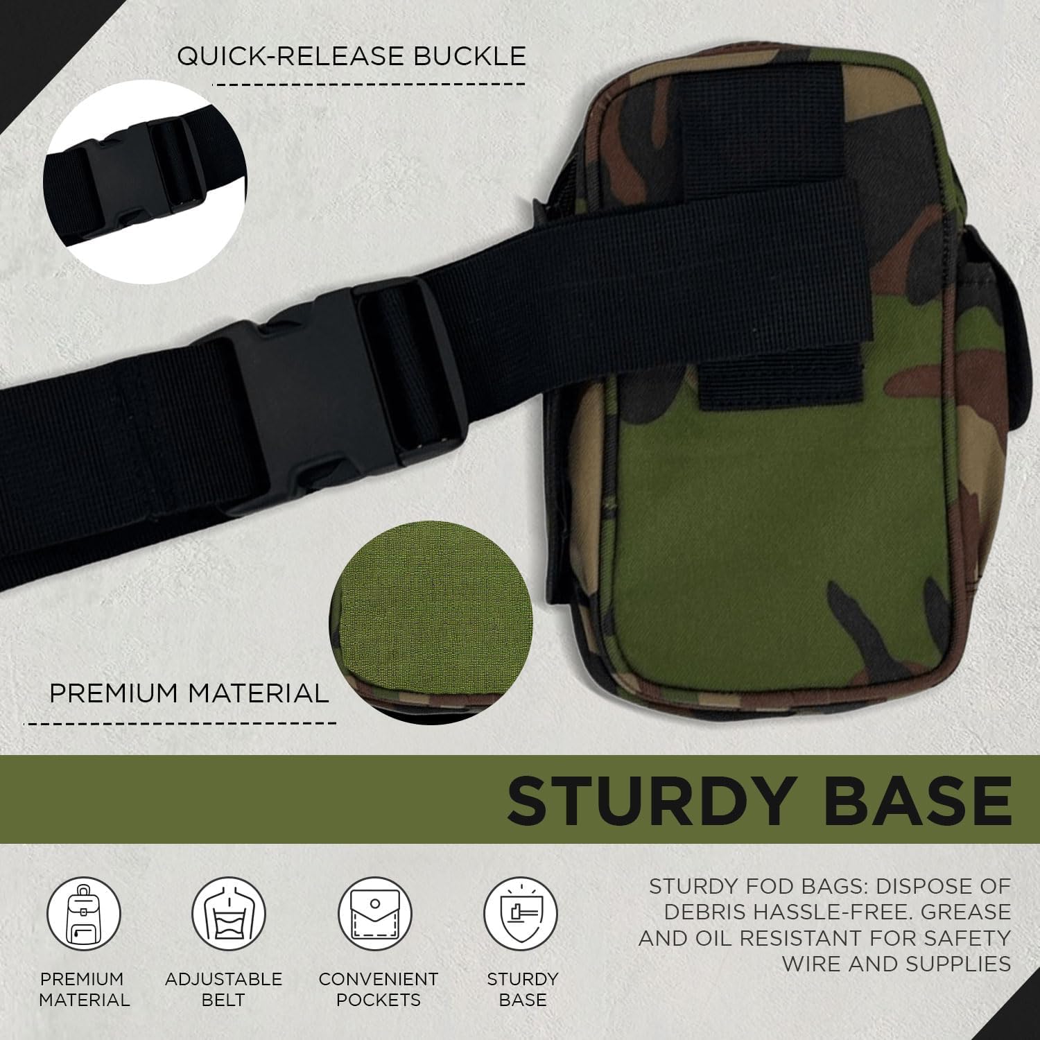 FOD Camo Tool Bag with Multiple Pockets and Adjustable Belt - Image 3