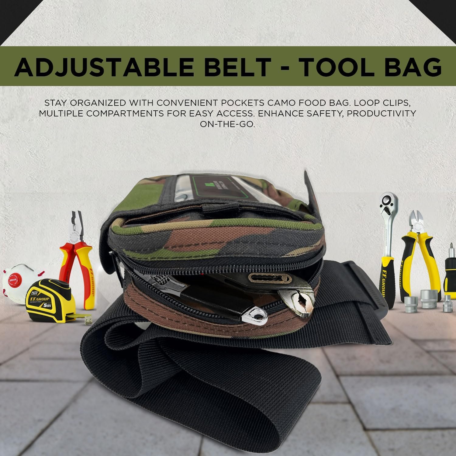 FOD Camo Tool Bag with Multiple Pockets and Adjustable Belt - Image 4
